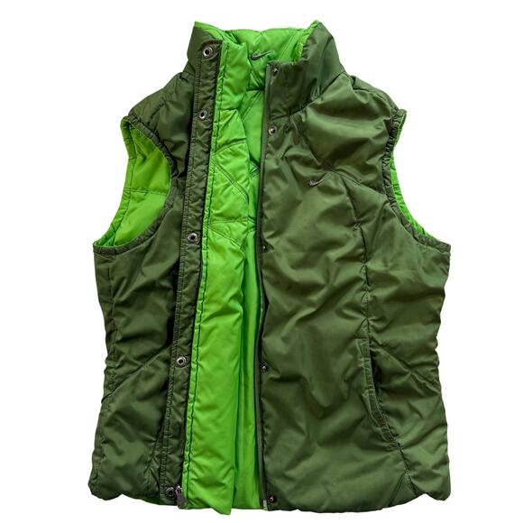 Vintage Y2K Nike Women's Reversible Duck Down Puffer Vest Large Green - Picture 2 of 12